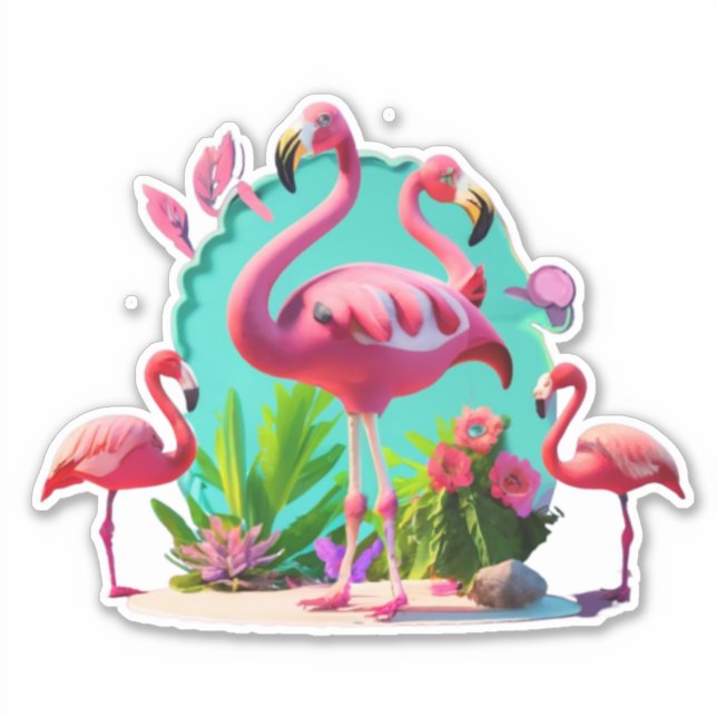 Tropical Pink Flamingo Floral Birthday Party Stick (Front)