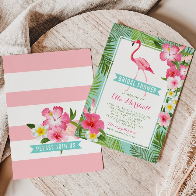 Tropical Pink Flamingo Floral Bridal Shower Invitation (Creator Uploaded)