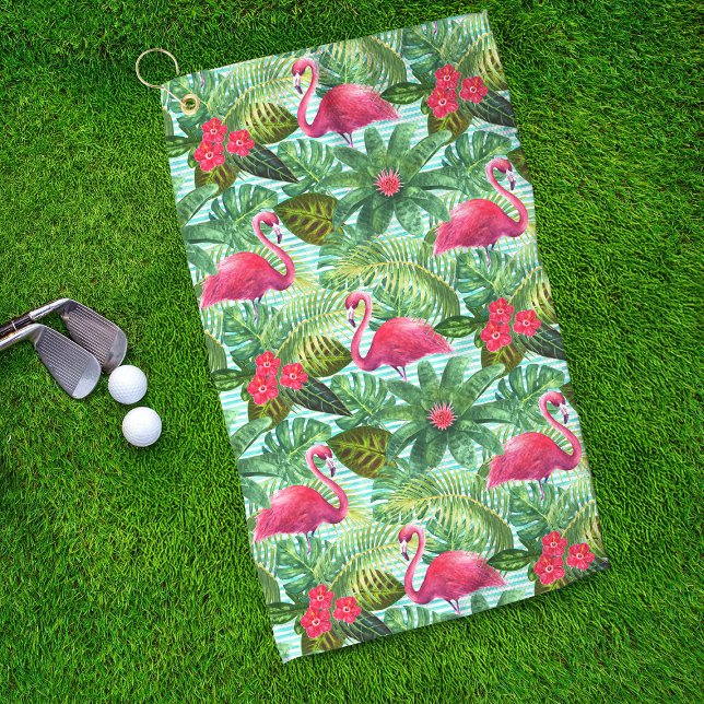 Tropical Pink Flamingo Floral Girly Pattern Golf Towel (Creator Uploaded)
