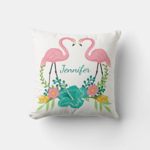 Tropical Pink Flamingo Floral Personalised Cushion