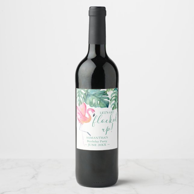 Tropical Pink Flamingo Girls Weekend Gifts Wine Label (Front)