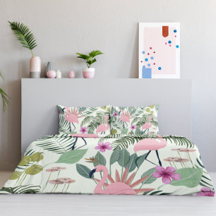 Tropical Pink Flamingo Green Leaf Unique Pillowcase