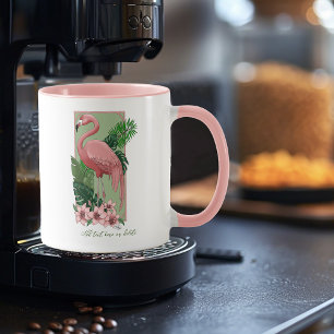 Tropical Pink Flamingo Green Palm Leaves Lilly Mug