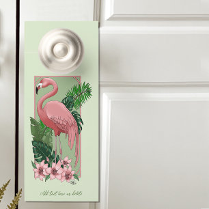 Tropical Pink Flamingo Green Palm Leaves Lily Door Hanger