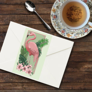 Tropical Pink Flamingo Green Palm Leaves Lily Rectangular Sticker