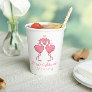 Tropical Pink Flamingo Hawaiian Bridal Shower Paper Cups