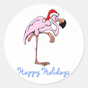 Tropical Pink Flamingo Holiday Sticker