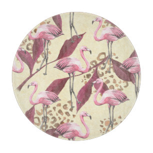Tropical pink flamingo, leopard pattern. cutting board