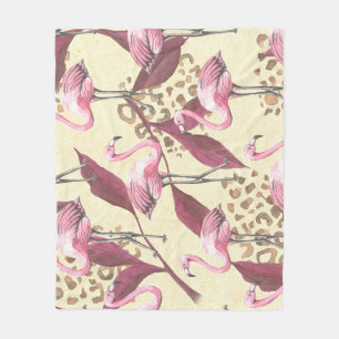 Tropical pink flamingo, leopard pattern. fleece blanket
