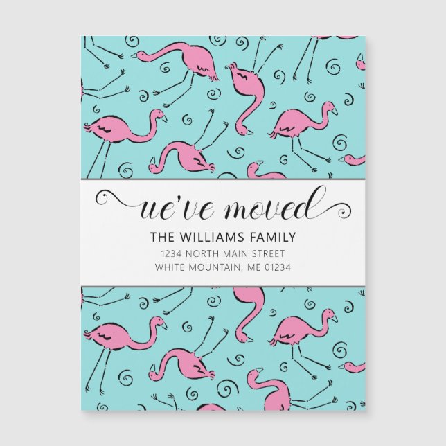 Tropical Pink Flamingo on Aqua Moving Announcement (Front)