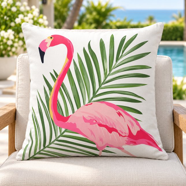 Tropical Pink Flamingo Palm Leaf Cushion (Creator Uploaded)