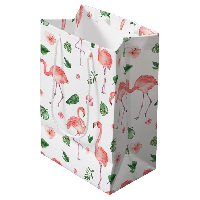 Tropical Pink Flamingo Pattern Medium Gift Bag (Front Angled)