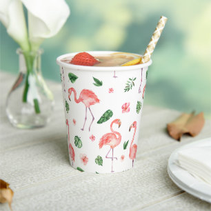 Tropical Pink Flamingo Pattern Paper Cups