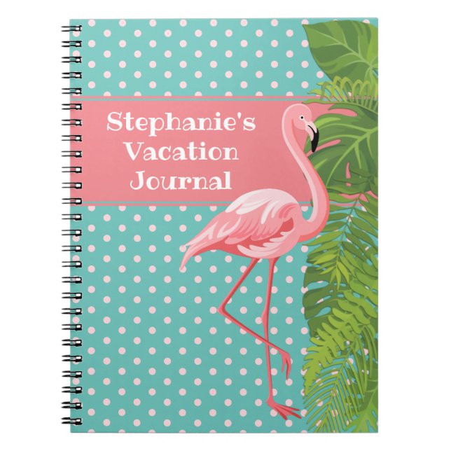 Tropical Pink Flamingo Polka-dot Vacation Journal (Front)