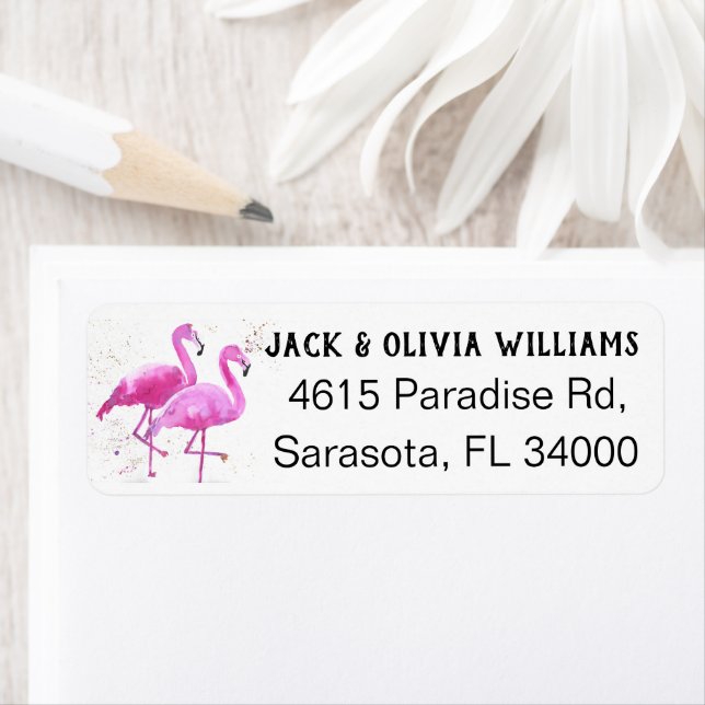 Tropical, Pink Flamingo Return Address Label  (Insitu)