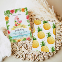 Tropical Pink Flamingo Summer Girl 1st Birthday