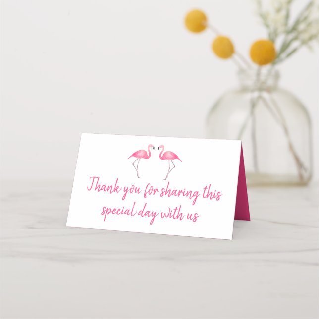 Tropical Pink Flamingo Thank You Wedding Party Place Card (Front)