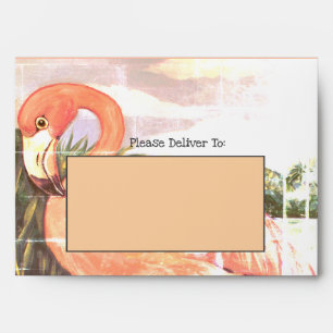 Tropical Pink Flamingo Vintage Designer Addressed Envelope