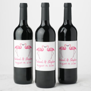 Tropical Pink Flamingo Wedding Bridal Shower Beach Wine Label