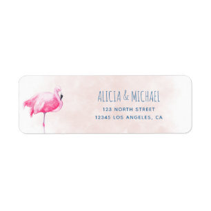 Tropical pink flamingo wedding return address