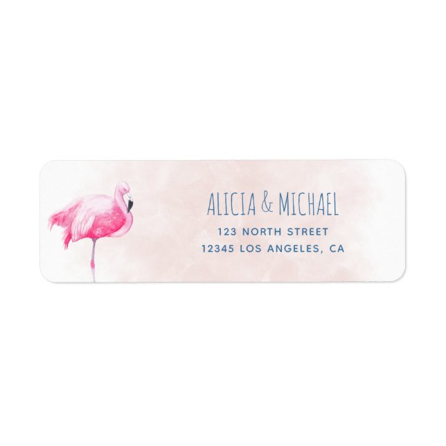 Tropical pink flamingo wedding return address (Front)