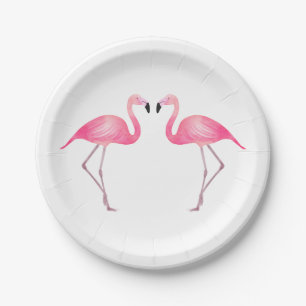 Tropical Pink Flamingo Wedding Summer Beach Paper Plate