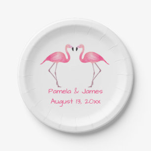 Tropical Pink Flamingo Wedding Summer Beach Paper Plate