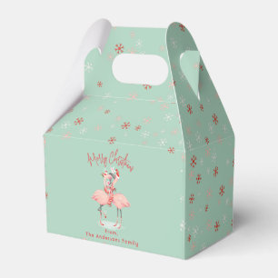 Tropical Pink Flamingo With Santa Hats Christmas Favour Box