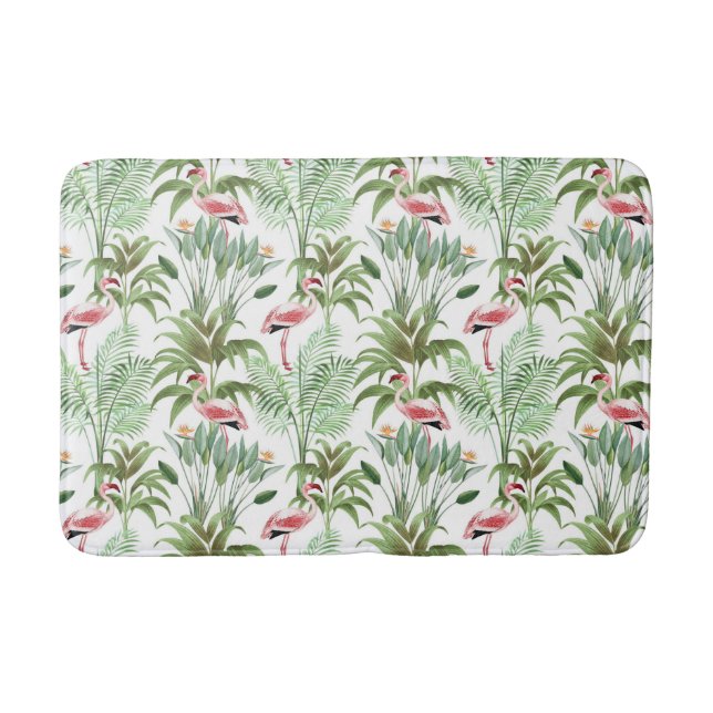 Tropical Pink Flamingos Bath Mat (Front)