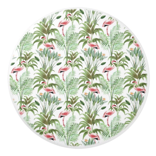 Tropical Pink Flamingos Ceramic Knob (Front)