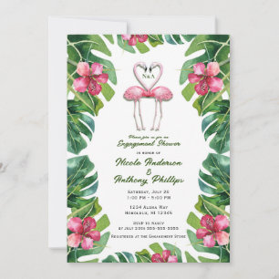 Tropical Pink Flamingos Engagement Shower Party Invitation