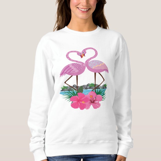 Tropical Pink Flamingos In Love, Women's Sweatshirt (Front)