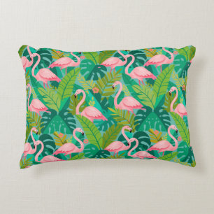 Tropical Pink Flamingos Jungle Foliage Decorative Cushion