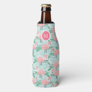 Tropical Pink Flamingos Lagoon Personalised Bottle Cooler