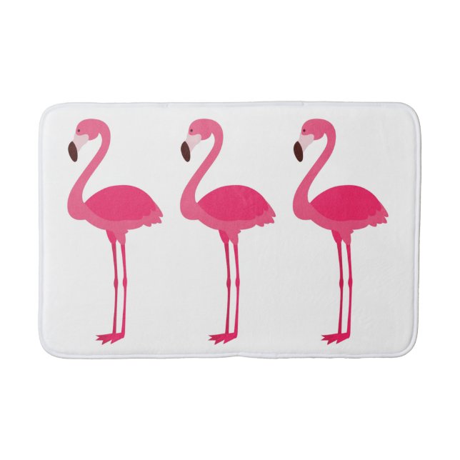 Tropical Pink Flamingos on White Bath Mat (Front)