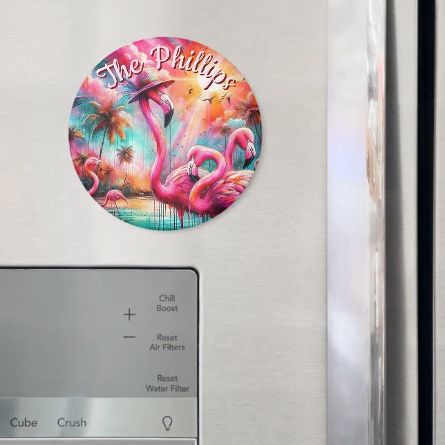 Tropical Pink Flamingos Palm Trees Personalised Magnet (In Situ (Fridge))