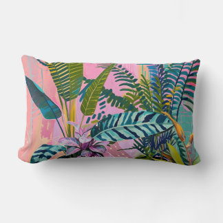 Tropical pink flamingos set against lush green lumbar cushion