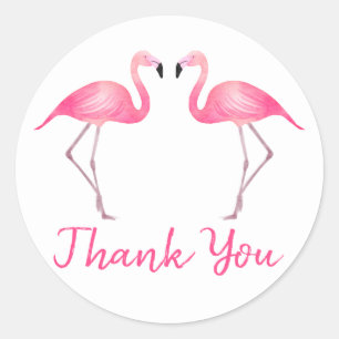 Tropical Pink Flamingos Thank You Wedding Beach Classic Round Sticker