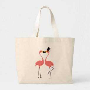 Tropical Pink Flamingos - Wedding, Bridal Shower Large Tote Bag