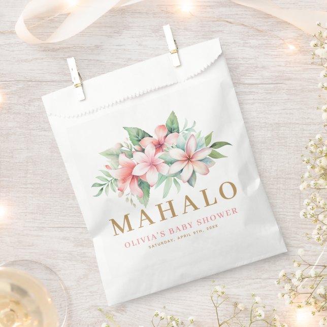 Tropical Pink Floral Aloha Baby Shower Favour Bags (Clipped)