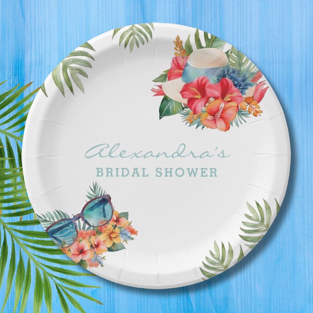 Tropical Pink Floral Beach Bridal Shower Paper Plate (Creator Uploaded)