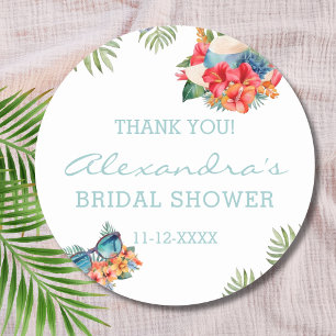 Tropical Pink Floral Beach Bridal Shower Thank You Classic Round Sticker