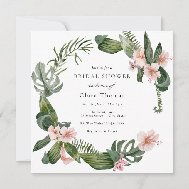 Tropical Pink Floral Bridal Shower Invitation (Front)