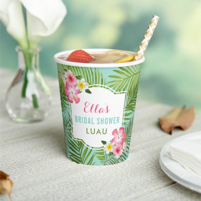 Tropical Pink Floral Bridal Shower Luau Party Paper Cups (Insitu)