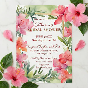 Tropical Pink Floral Greenery Gold Bridal Shower Invitation