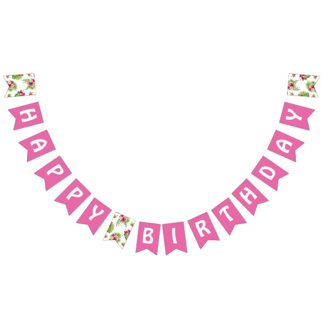  Tropical Pink Floral Luau Birthday Party Bunting (All)