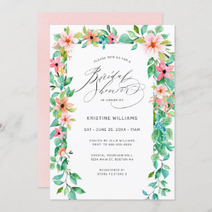 Tropical Pink Floral Modern Script Bridal Shower I Invitation