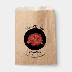 Tropical Pink Floral on Black Thank You Favour Bags