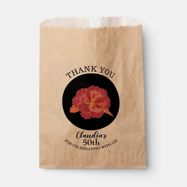 Tropical Pink Floral on Black Thank You Favour Bags (Front)