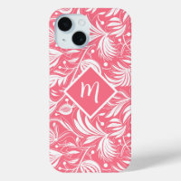 Tropical Pink Floral Pattern Diamond Monogram